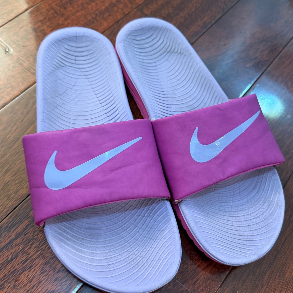 Nike Kawa Slides Womens Pink Purple Solarsoft Foam Comfort Sandals Swoosh